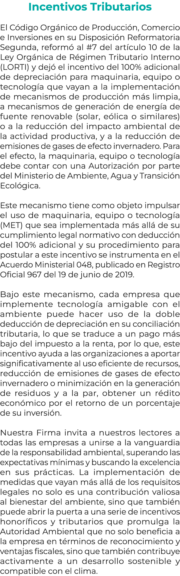 Incentivos Tributarios El C digo Org nico de Producci n, Comercio e Inversiones en su Disposici n Reformatoria Segund...