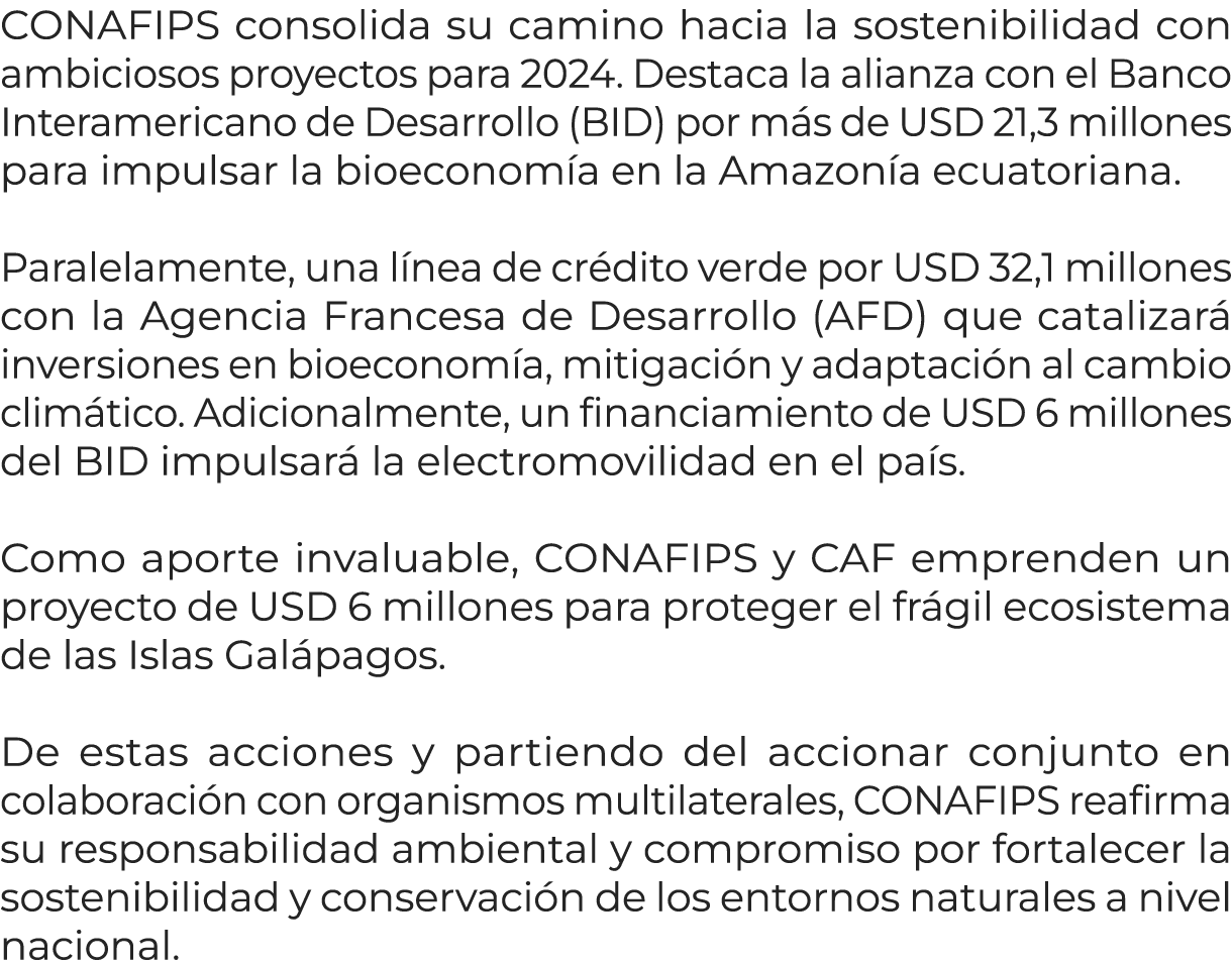 CONAFIPS consolida su camino hacia la sostenibilidad con ambiciosos proyectos para 2024. Destaca la alianza con el Ba...